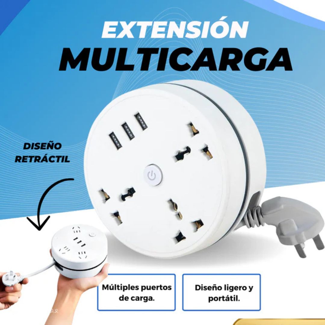 Extension Multicarga Retractil Usb 180cm