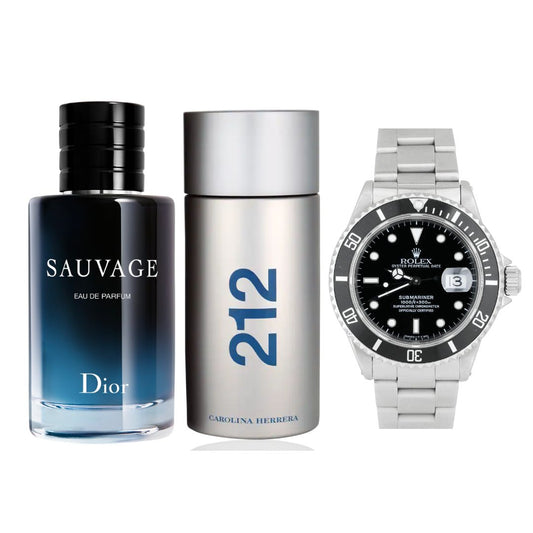 PERFUME SAUVAGE + 212MEN + ROLEXPLATANEGRO